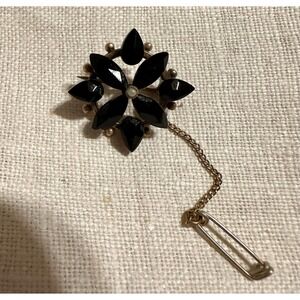 Antique Mourning Pin Black Jet Gold Filled